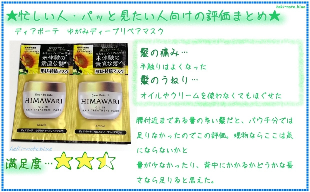忙しい人・パッと見たい人向けの、ディアボーテゆがみリペアマスクの評価まとめ画像